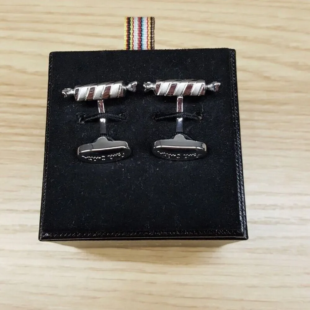 PAUL SMITH Mens Cufflinks Silver Tone SWEET Candy Chocolate Spiral Twist $175